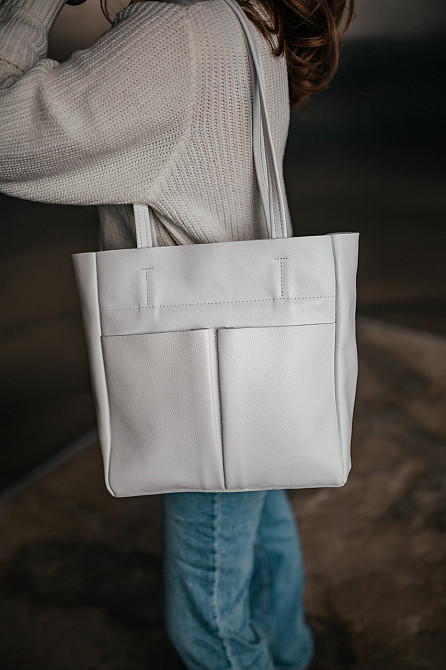 Сумка тоут кожаная большая женская Юта Белая 28*30*12 см, сумка шопер бела стильная с карманамиMasterSem Киев - изображение 1