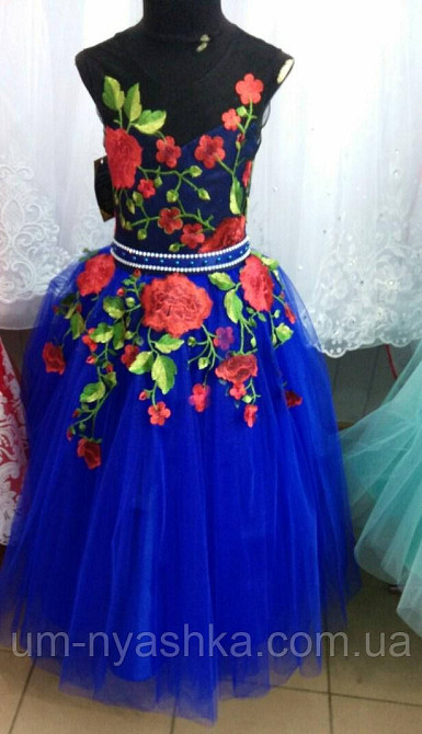 Детское нарядное синее платье на выпускной 