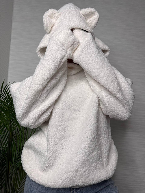 Женская теплая плюшевая худи с ушками турецкий мягкий мех Белый Одесса - изображение 1