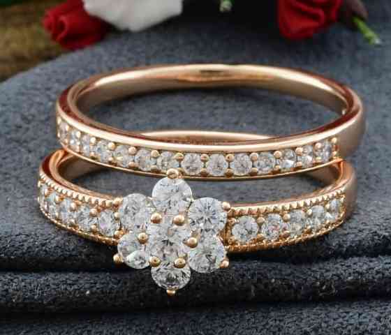 Кольцо Xuping двойное 15149, 18 размер (ширина 8мм), белые фианиты, позолота РО Киев