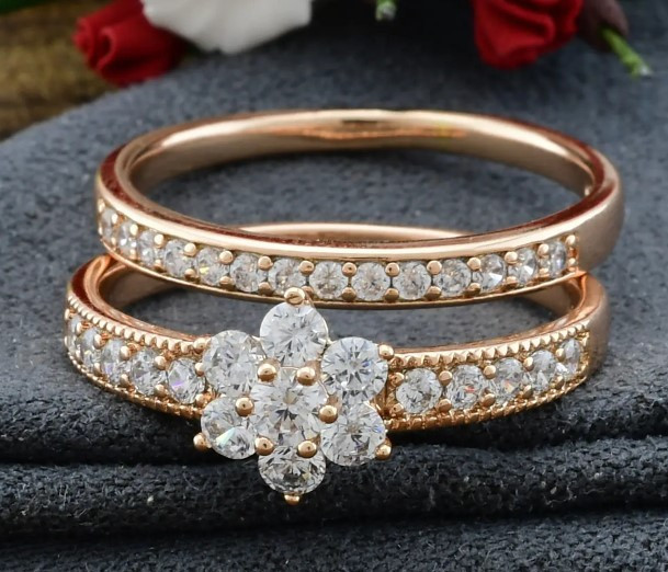 Кольцо Xuping двойное 15149, 18 размер (ширина 8мм), белые фианиты, позолота РО Киев - изображение 2