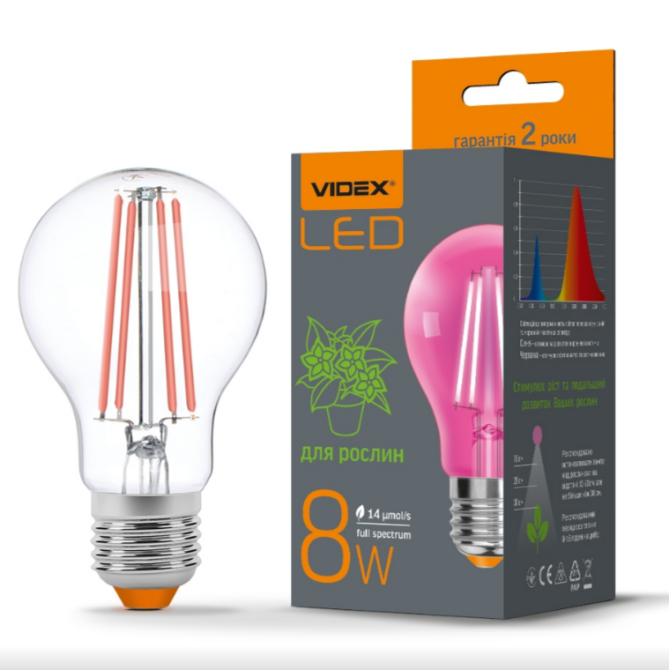 Лампа A60 8W E27 1200К 220V Filament LED Videx Житомир - изображение 2