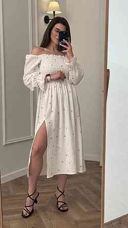 Жіноча сукня міді з відкритими плечима з мусліну Рожеві серця XL/2XL Харків