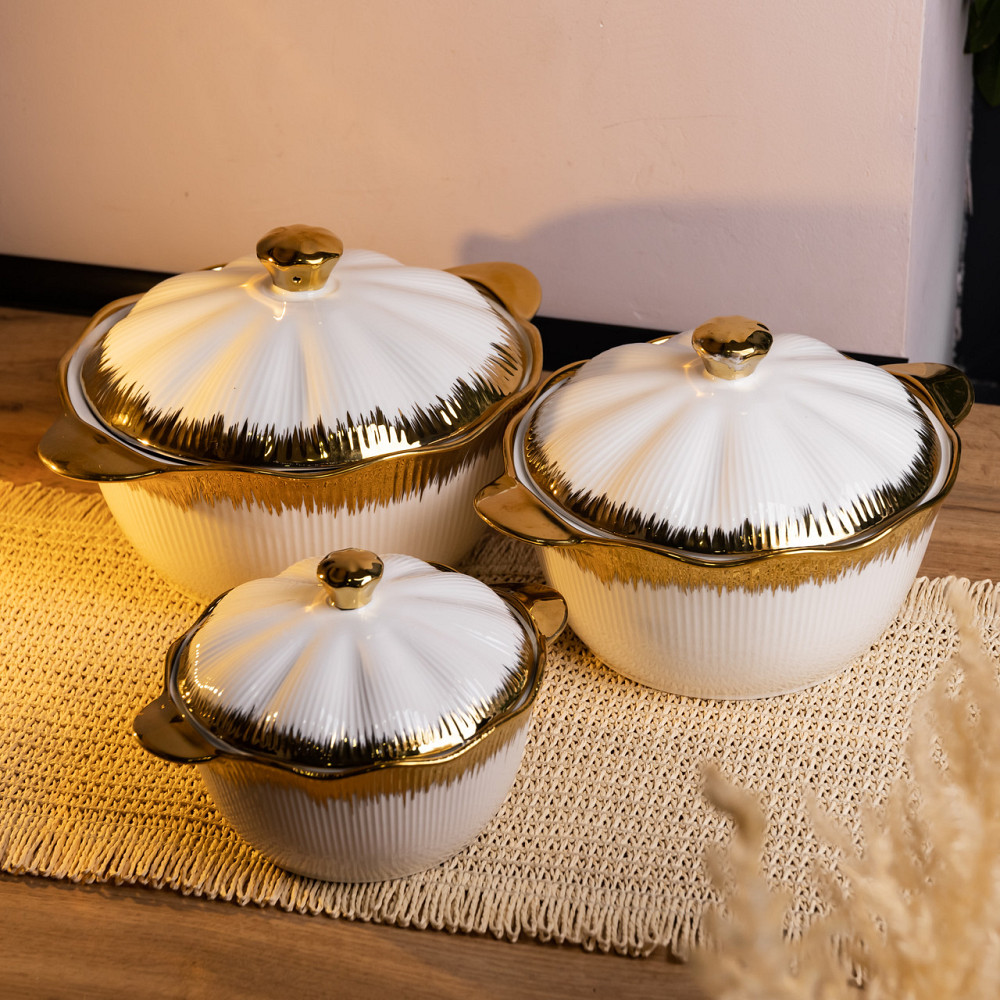 Набір супниць порцелянових 3 (шт) 0.8/1.8/2.5 (л) з позолотою XYL216-4A Коломия - фото 2