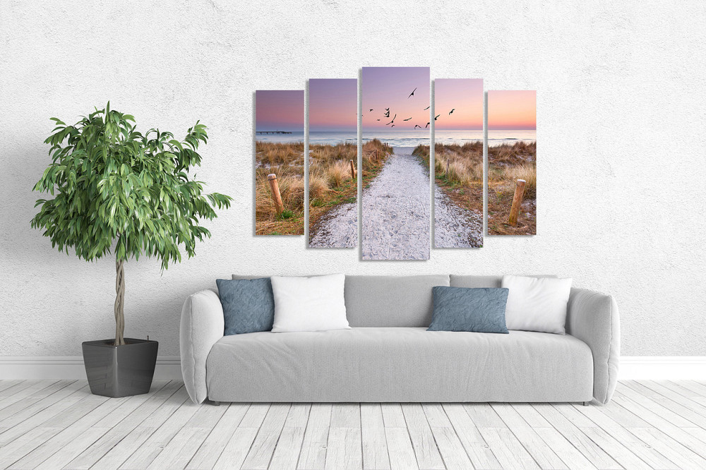 Модульна картина у вітальню/спальню Захід з чайками на березі океану   LM016_5 99х140 см Київ - фото 3
