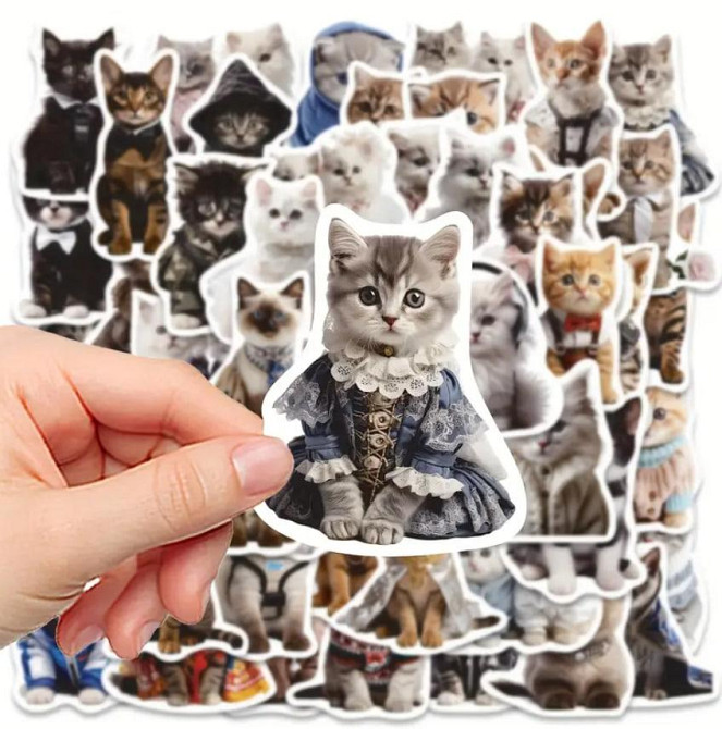 Наклейки Стікери Коти - Водонепроникні Вінілові Естетичні Наклейки з Котами для Пляшки Води, Комп'ют Київ - фото 2