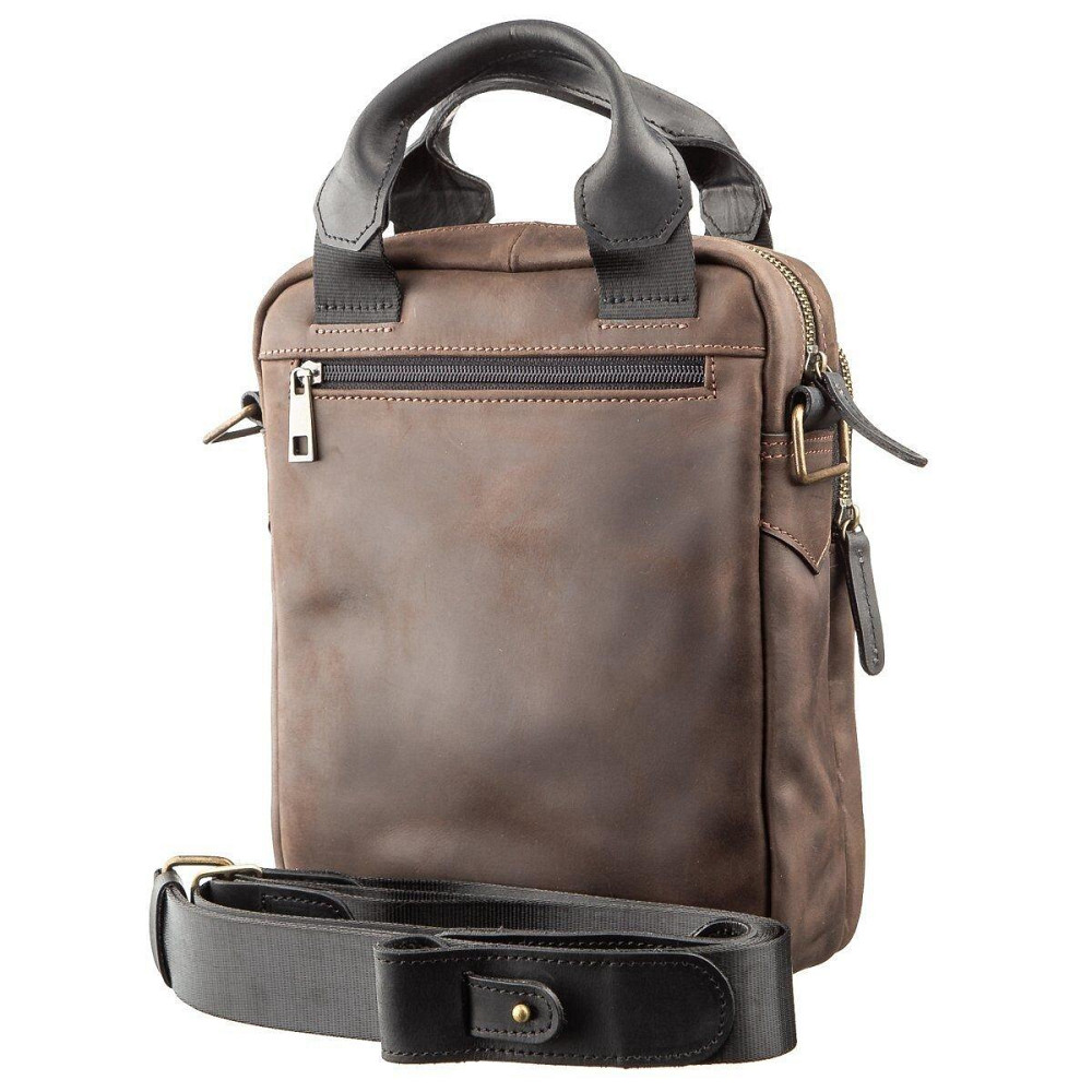 Сумка чоловіча SHVIGEL 11182 в винтажной шкірі в комбінації коричневого і чорного кольору Київ - фото 2