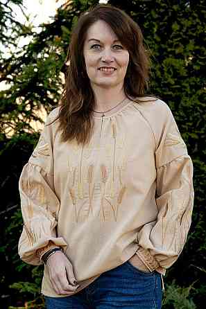 Вышиванка женская льняная, бежевая топ Киев