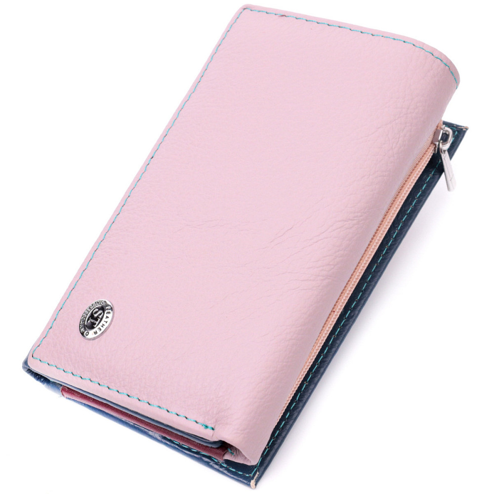 Практичний жіночий гаманець у три складання з натуральної шкіри ST Leather 19445 Різнокольоровий Київ - фото 1