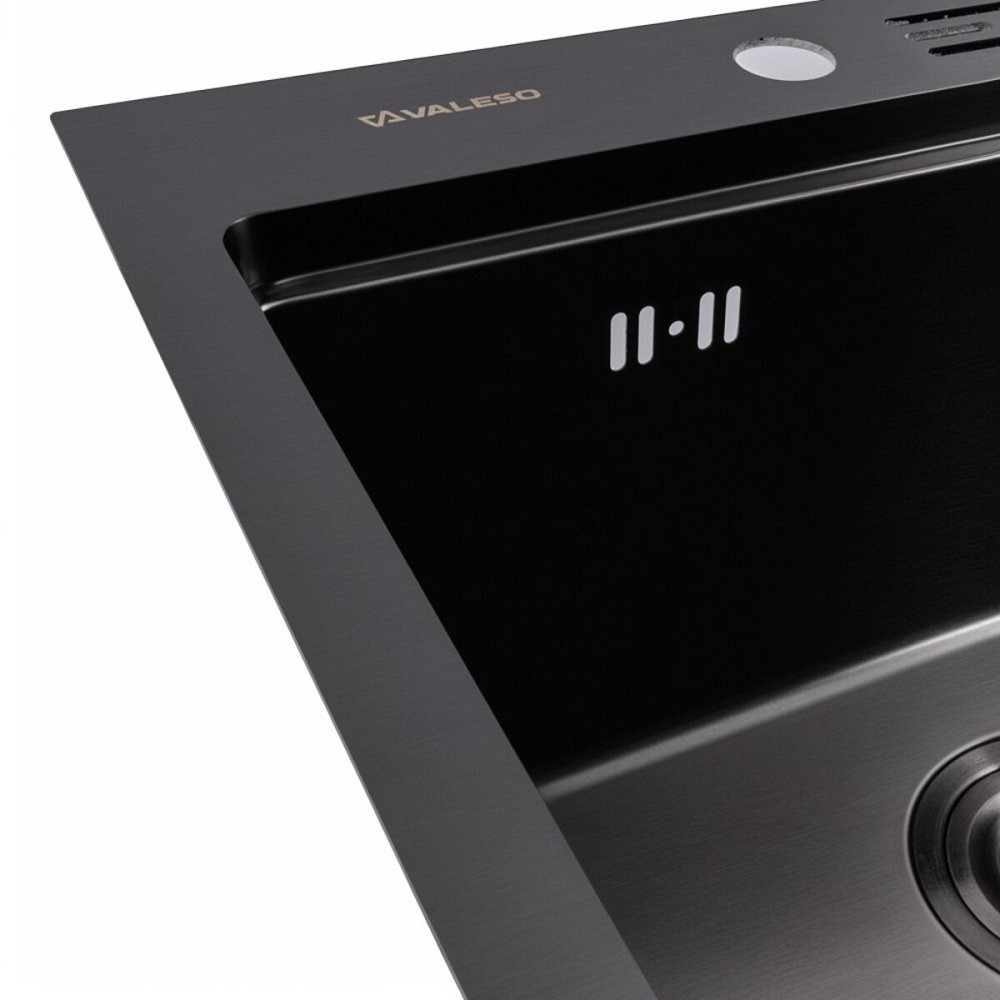 VALESO Кухонна мийка 50*50 PVD чорна VALESO Handmade з підставкою для ножів (сифон круглий, 3,0 Київ - фото 4