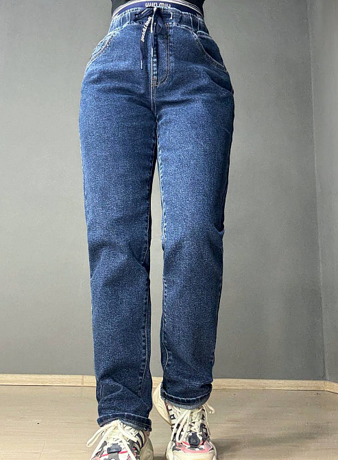 Джинсы женские LDM 0250 МОМ бананы резинка на поясе батал большие размеры синие, синий, З6, 36, 100 см, 128 см Киев - изображение 8