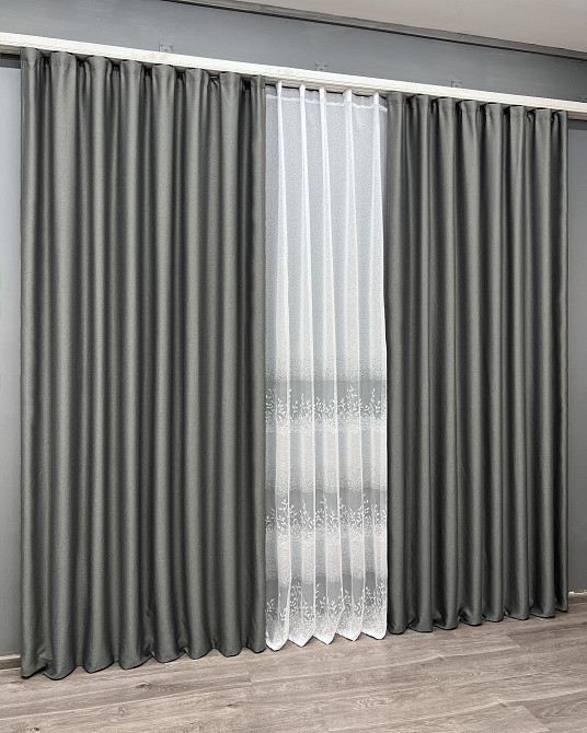 Комплект штор VR-Textil Шеніл 200х270 2шт і Тюль 500х270 1592ш-1680т Сірий з білим 71-195/6 Київ - фото 3