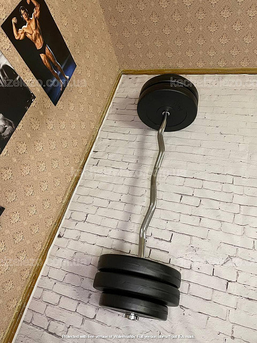 Штанга наборная W-образная на 35 кг Гантели, гири, штанги и диски с пластиковым покрытием Киев - изображение 6