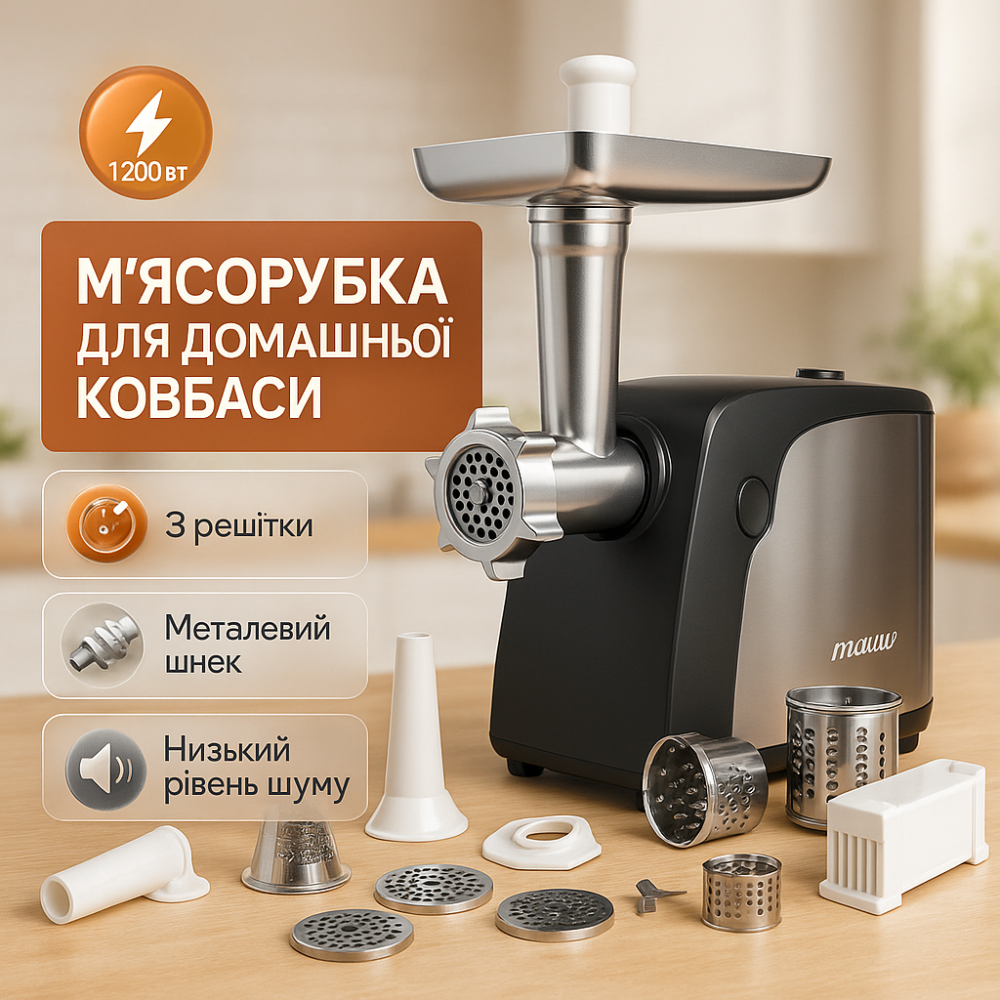 Электрическая мясорубка с насадкой-кеббе, Мощная мясорубка для домашнего использования MC-78 Львов - изображение 10