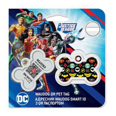 Адресник для животных WAUDOG Smart ID с QR паспортом "Супергерои логомания" кость 40х28 мм (0640-1014) Винница