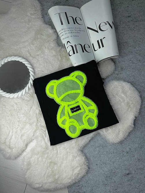 Жіноча подовжена футболка оверсайз з ведмедиком кулір Жовтий Одеса - фото 5