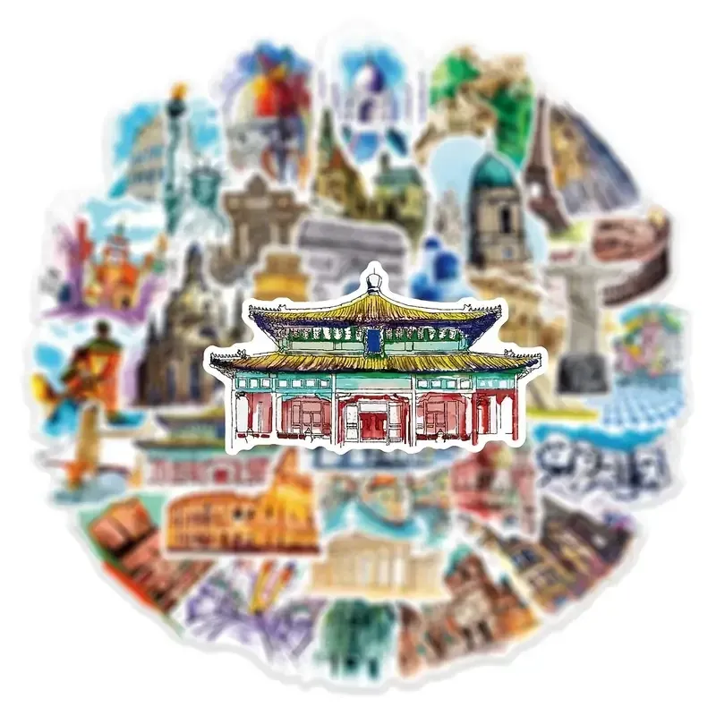 Набор стикеров 50 шт с мировыми памятками – наклейки для чемодана, ноутбука, тревел декор Киев - изображение 2