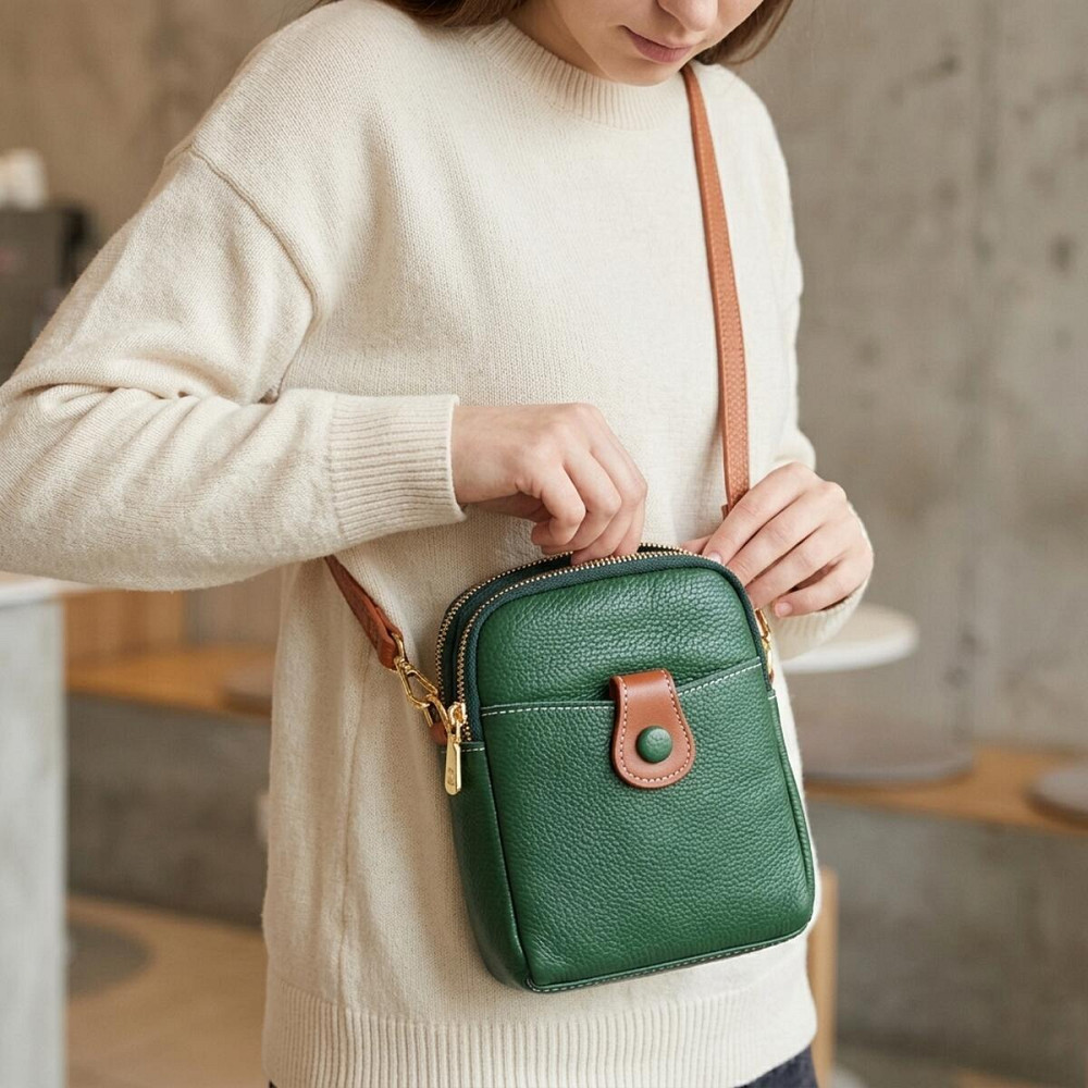 Невелика сумка трапеція для жінок з натуральної шкіри Vintage 22268 Зелена Київ - фото 12
