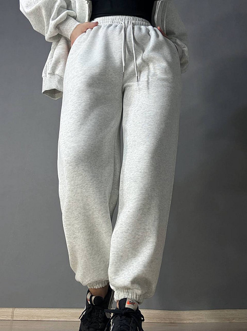 Костюм жіночий A-N 27066 спортивний оверсайз худі на блискавці та джогери сірий, сірий, S Київ - фото 3