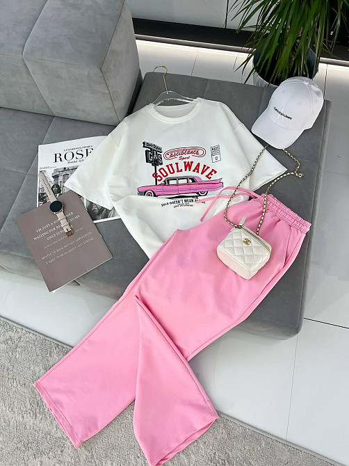 Женский летний прогулочный костюм двойка: футболка и штаны двунитка 48/52 Одесса - изображение 1