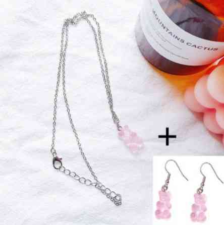 Бижутерия мишки розовые, кулон + серьги, (серьги темнее), размер мишки 1,6*1см, смола Киев