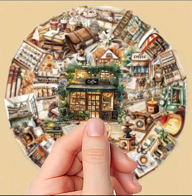 Набір вінтажних стікерів Кавʼярня та Подорожі – 50 шт Київ - фото 5