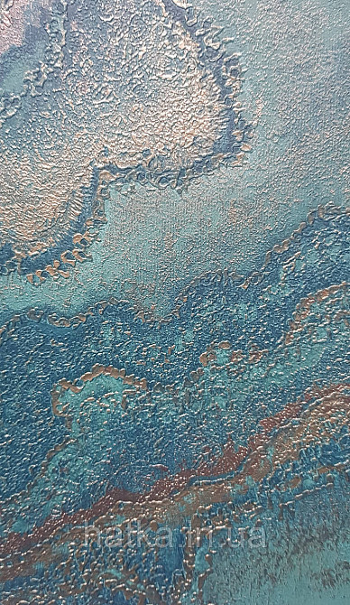 Шпалери вінілові на флізеліні AS creation Della Natura 1.06Х10 абстракція хвилі бірюзові смарагдові із золотом Київ - фото 3