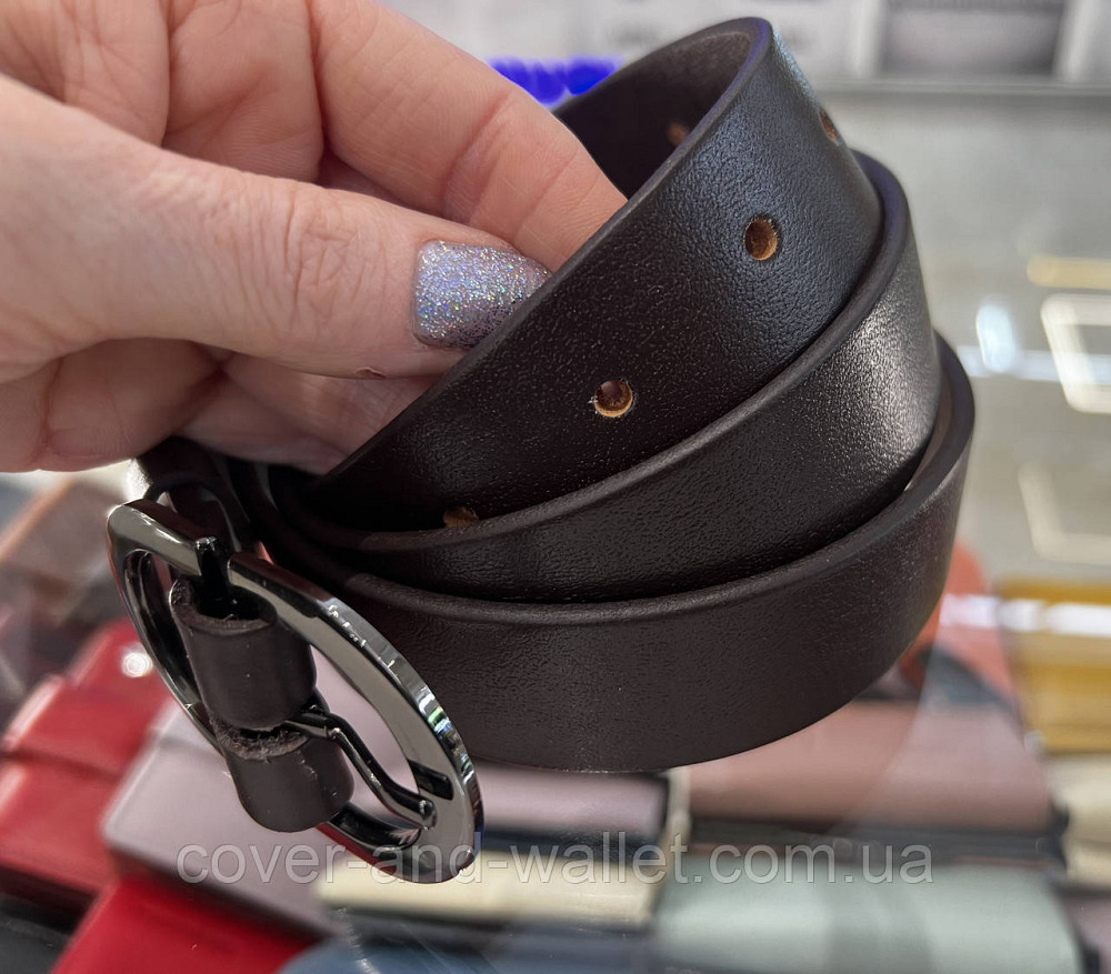 Жіночий ремінь з італійської шкіри коричневого кольору з овальною пряжкою 30 мм PS Leather Київ - фото 4