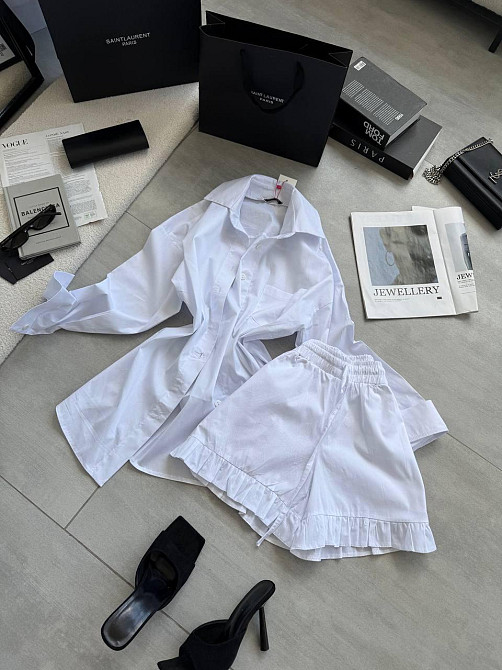 Жіночий літній костюм-двійка: сорочка та шорти котон Білий, 44/46 Одеса - фото 1