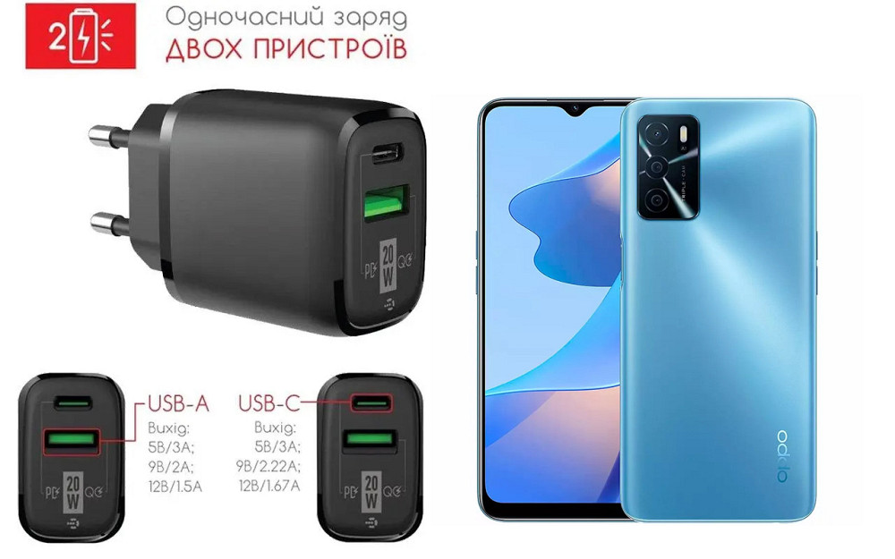 Сетевое зарядное устройство для OPPO A16, 20W 3A, Quick Charge 3.0 Киев - изображение 1