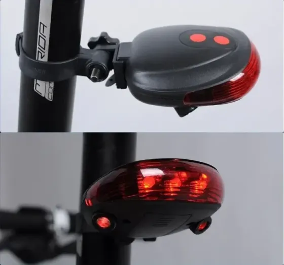 Фонарь на велосипед задний 5 LED 2 лазера 7 режимов работы для LED свечения 260° на батарейках красный Киев