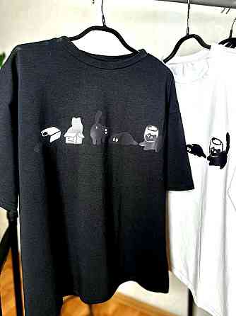 Женская стильная оверсайз футболка с минималистичным принтом котов кулир Черный Одесса