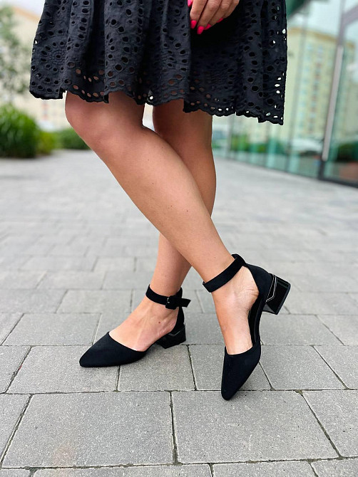 Meideli Чорні босоніжки літні жіночі на низьких підборах із закритим носком, з екозамші MEIDELI Коломыя - изображение 6