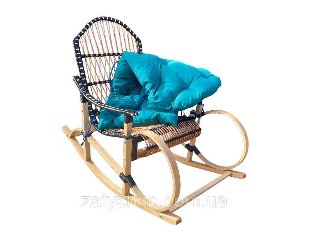 Крісло гойдалка з блакитною подушкою Київ - фото 3
