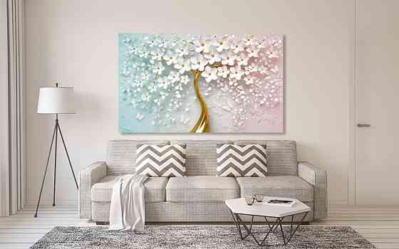 Картина холст в гостиную / спальню  Дерево білі  квіти  MLP_175 90х180см Киев