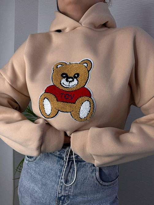 Жіноча стильна повсякденна худі з малюнком якісна тринитка на флісі Бежевий 2 Одеса - фото 1