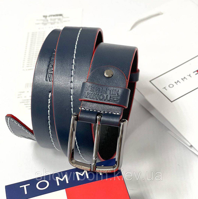 Мужской кожаный брендовый ремень (022) синий Киев - изображение 1