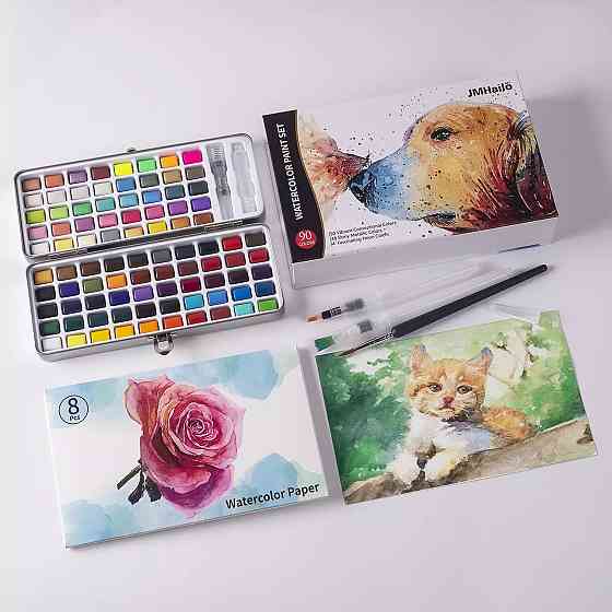Набір акварельних фарб для малювання Professional Paint Set 90 кольорів в наборі акварельний папір і пензлики Кам'янець-Подільський