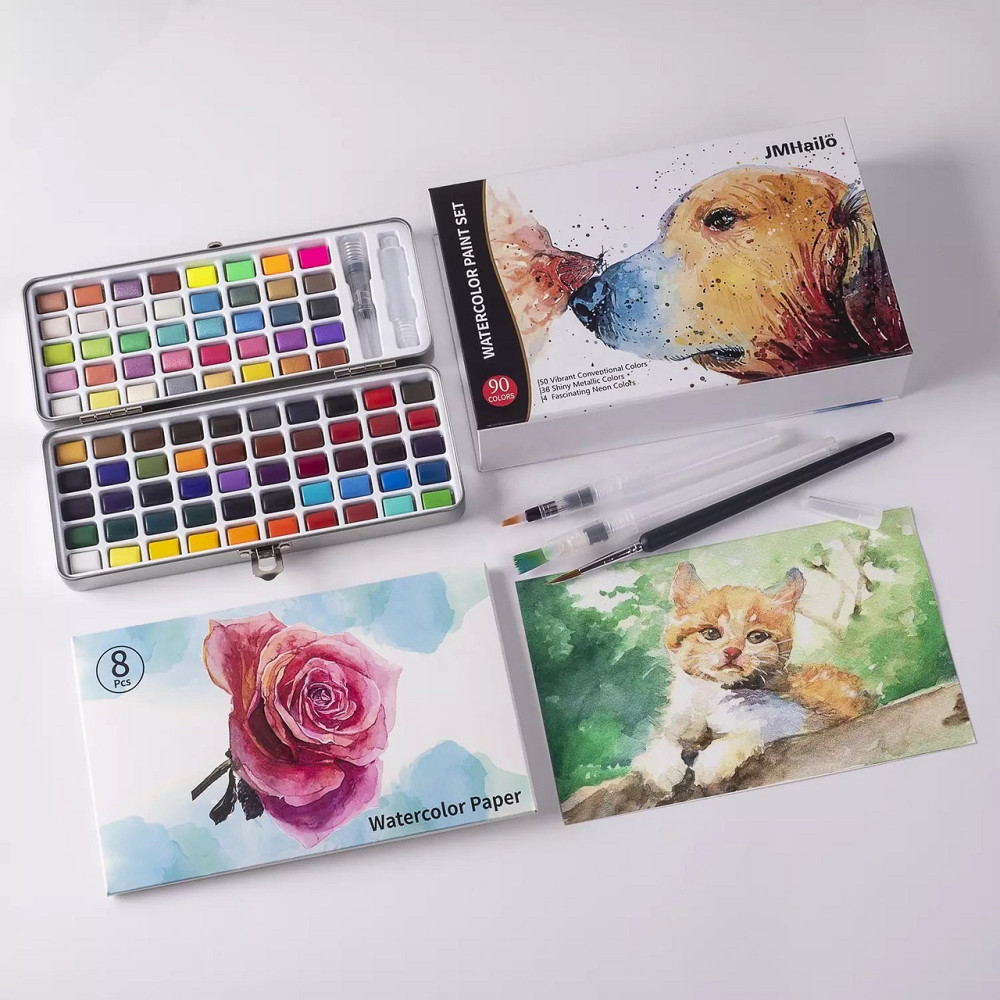 Набір акварельних фарб для малювання Professional Paint Set 90 кольорів в наборі акварельний папір і пензлики Кам'янець-Подільський - фото 4