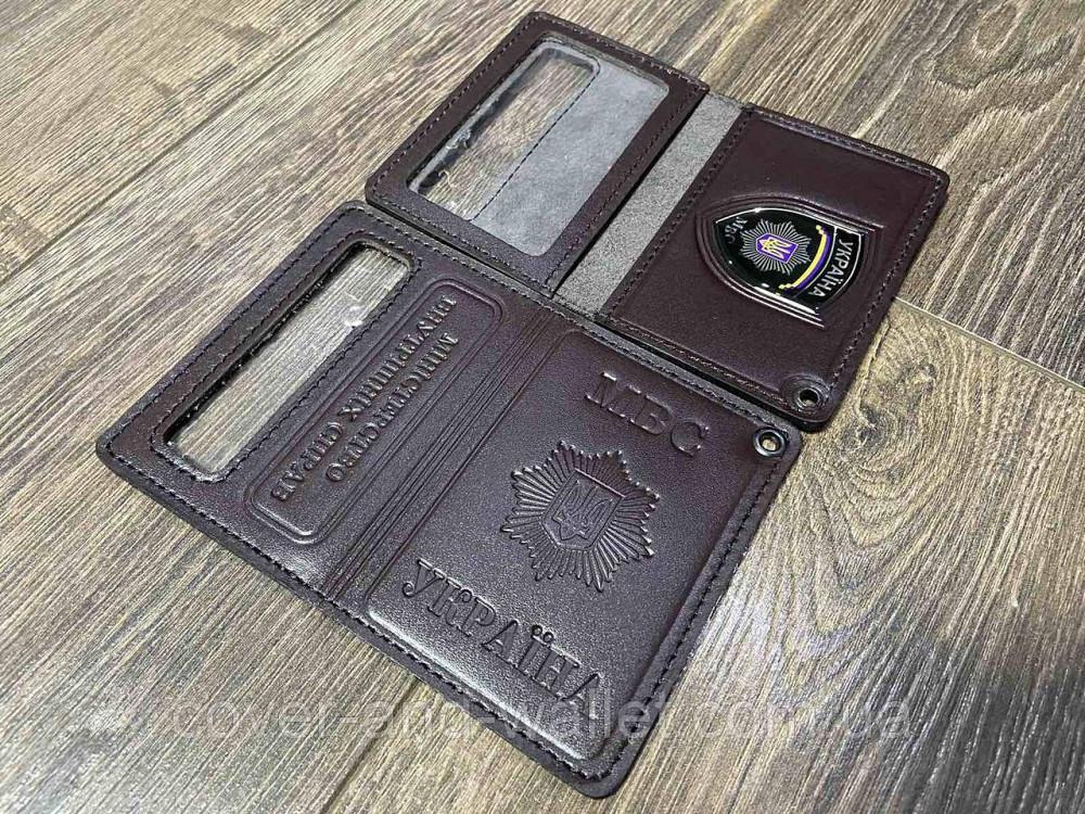 Шкіряна обкладинка на посвідчення "МВД" (Міністерство внутрішніх справ) із шевроном Київ - фото 2
