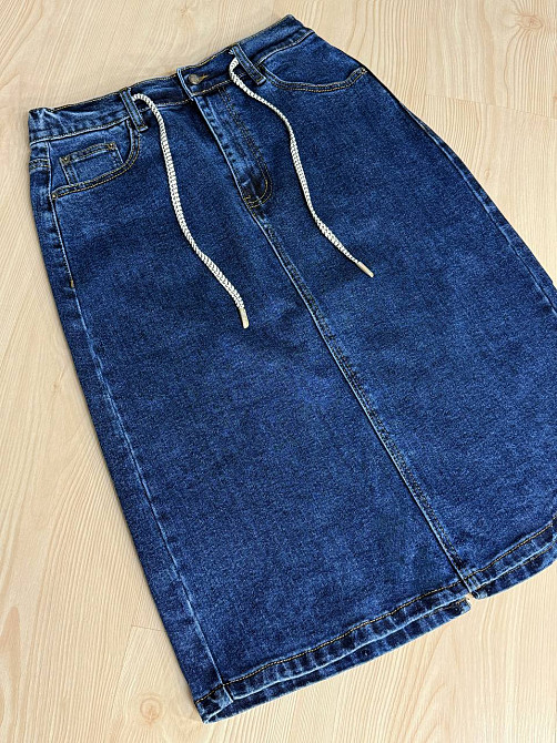 Спідниця жіноча джинсова Vanver 8237 резинка шнурок з розрізом варена міді синя, синій, 31, 31, 85 см, 108 см Київ - фото 19