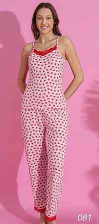 Жіноча принтована піжама-двійка: майка та штани з мереживом Рожевий 3, 42/44 Одеса