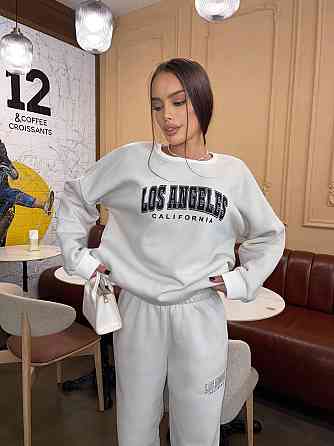 Жіночий теплий оверсайз костюм-двійка з накатом тринитка на флісі + турецька РИБАНА Бежевий, 42/46 Одеса