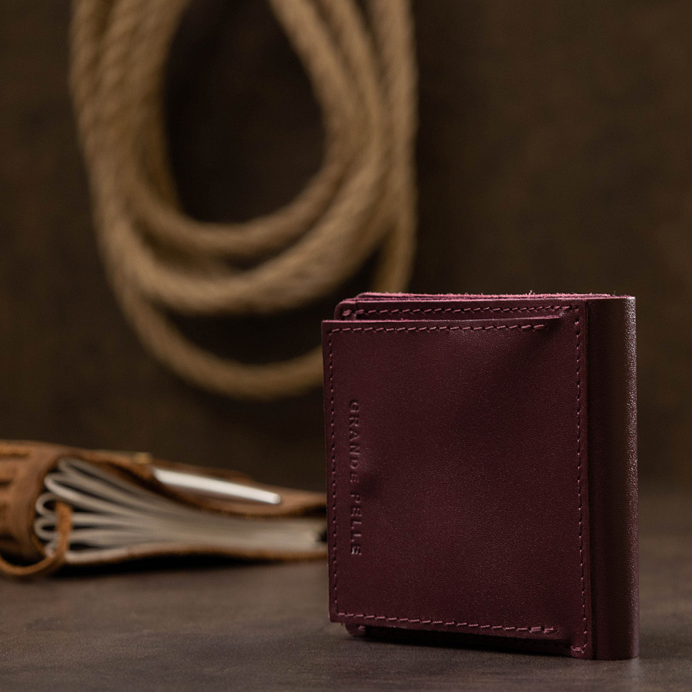 Кожаное женское портмоне GRANDE PELLE 11518 Бордовый Киев - изображение 10