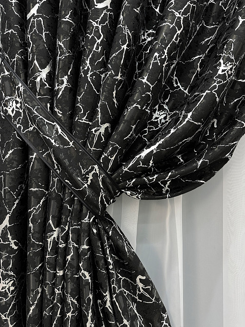 Комплект готових штор VR-Textil Льон мармур Royal Touch № 2005ш Чорний 100х270 см 2 шт (31-980) Київ - фото 5