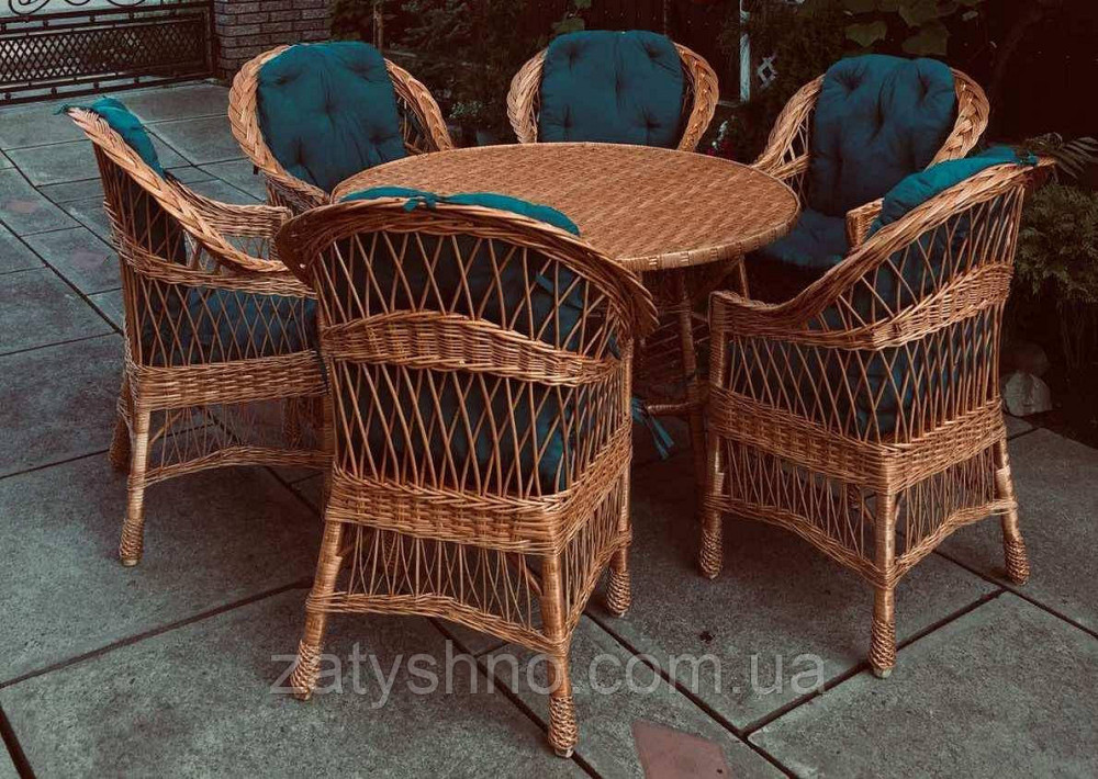 Плетені меблі на 6 осіб|  Комплект плетених меблів із круглим столом | меблі з лози плетені Київ - фото 3