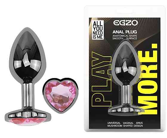 Анальна пробка з кристалом EGZO - Dark Silver Heart Plug Pink size M Sex Aura Київ