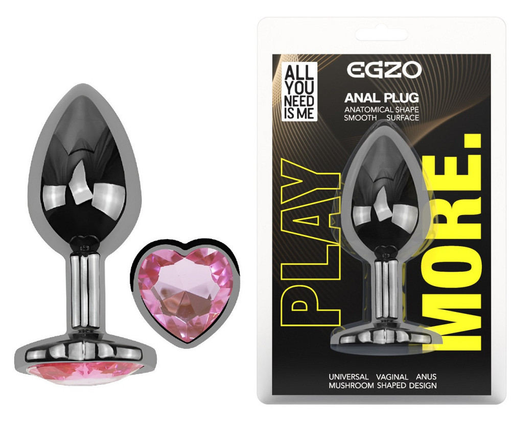 Анальна пробка з кристалом EGZO - Dark Silver Heart Plug Pink size M Sex Aura Київ - фото 1