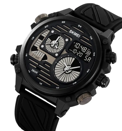Годинник чоловічий наручний спортивний Skmei 2202 (Чорний силіконовий ремінець) Київ