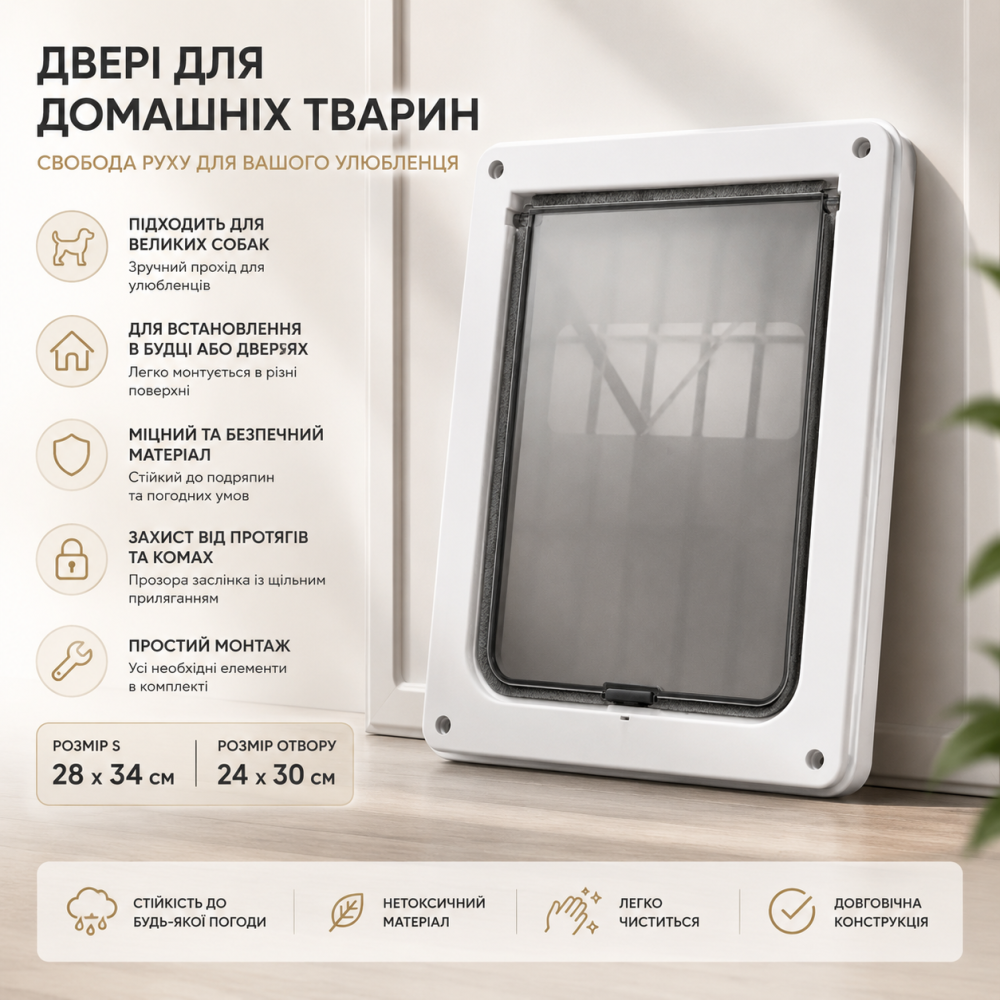 Двері для собак та котів HoMedics PetGate S (28x34см) білі — автоматичні вхідні дверцята в будку та двері, 4 режими Київ - фото 2